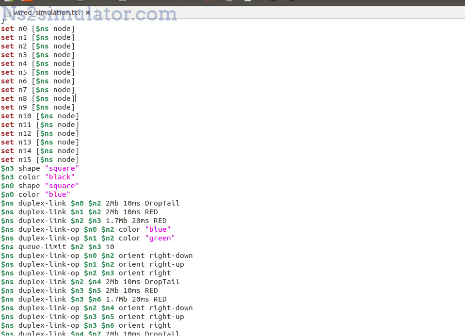 Program of Ns2 Wired Network